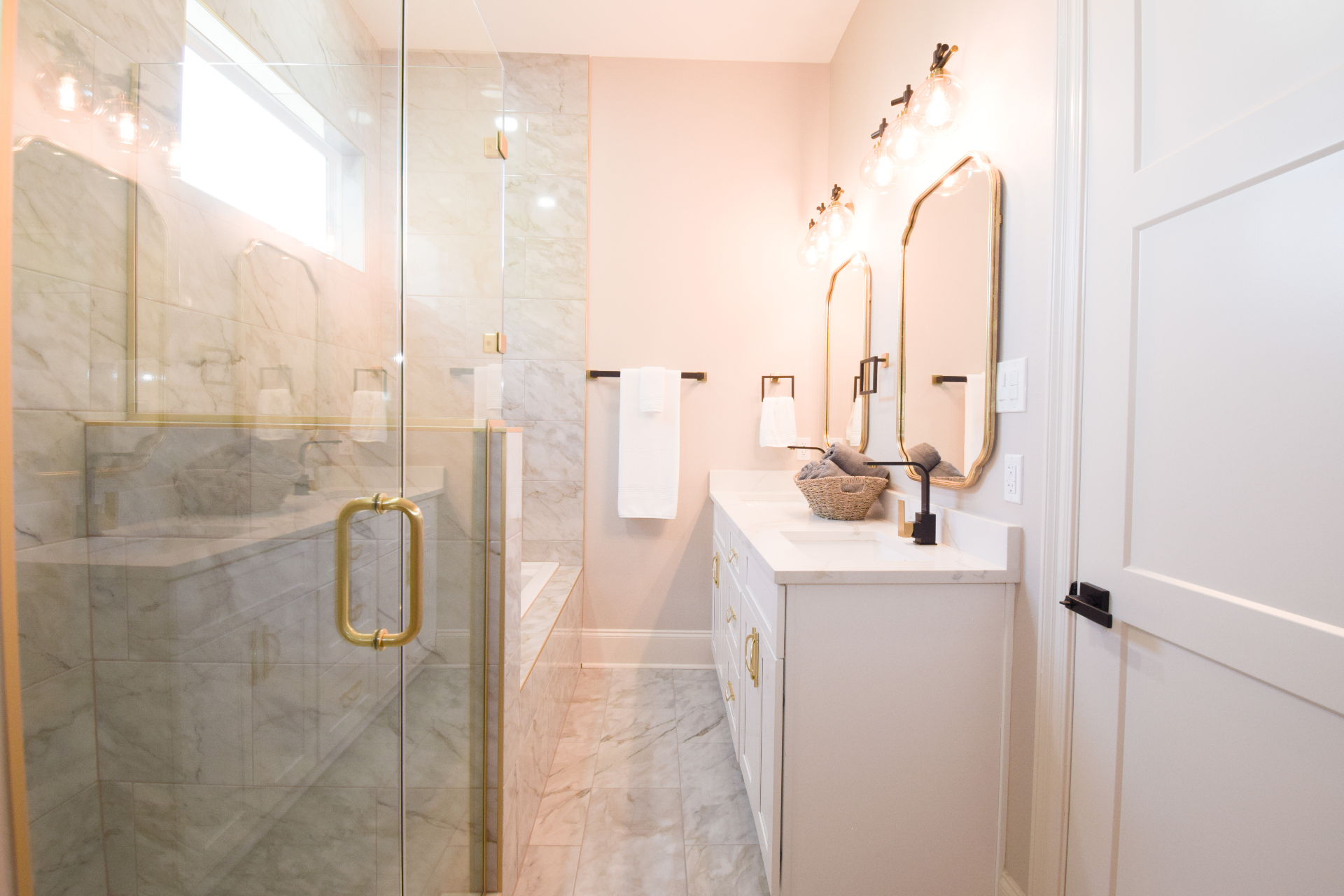 Marble guest bath with double vanity